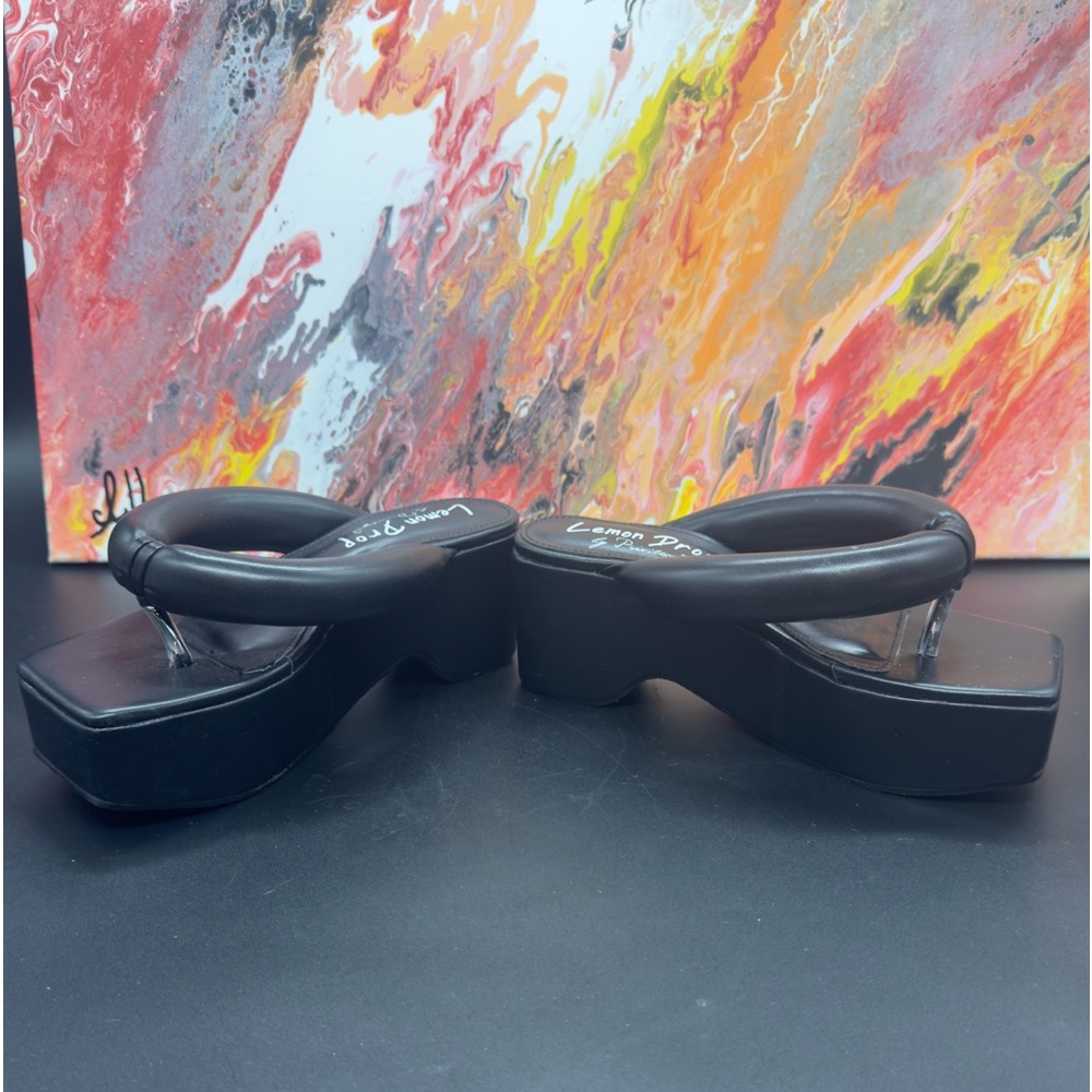 Lemon Drop by Privilege Black Scotia Platform Sandals SZ5.5 NWOT